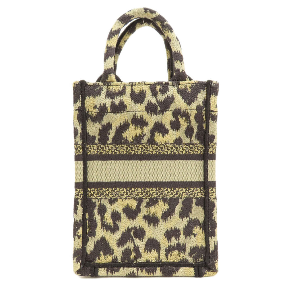 Dior Tote Book Handbag Christian Canvas Leopard Black